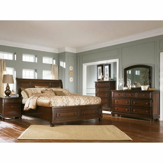 Porter King Sleigh Bed with Mirrored Dresser and Chest Ashley Furniture HomeStore